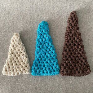 Handmade Crochet White Blue Brown Holiday Christmas Tree Covers Decor Set of 3